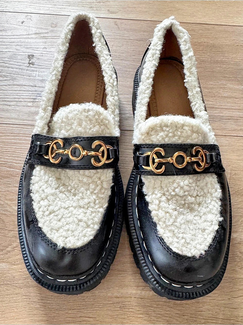 Circus by Sam Edelman Black Sherpa Slip On Chunky Platform Loafers Shoes 8.5
